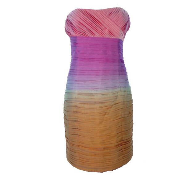 ALICE + OLIVIA Jasmine $498 Pleated Silk Ombre Strapless Bustier Mini Dress 6 - Picture 2 of 10